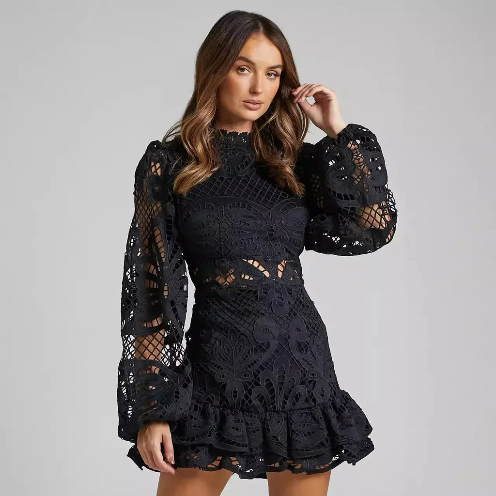 Floral Lace Ruffle Mini Dress