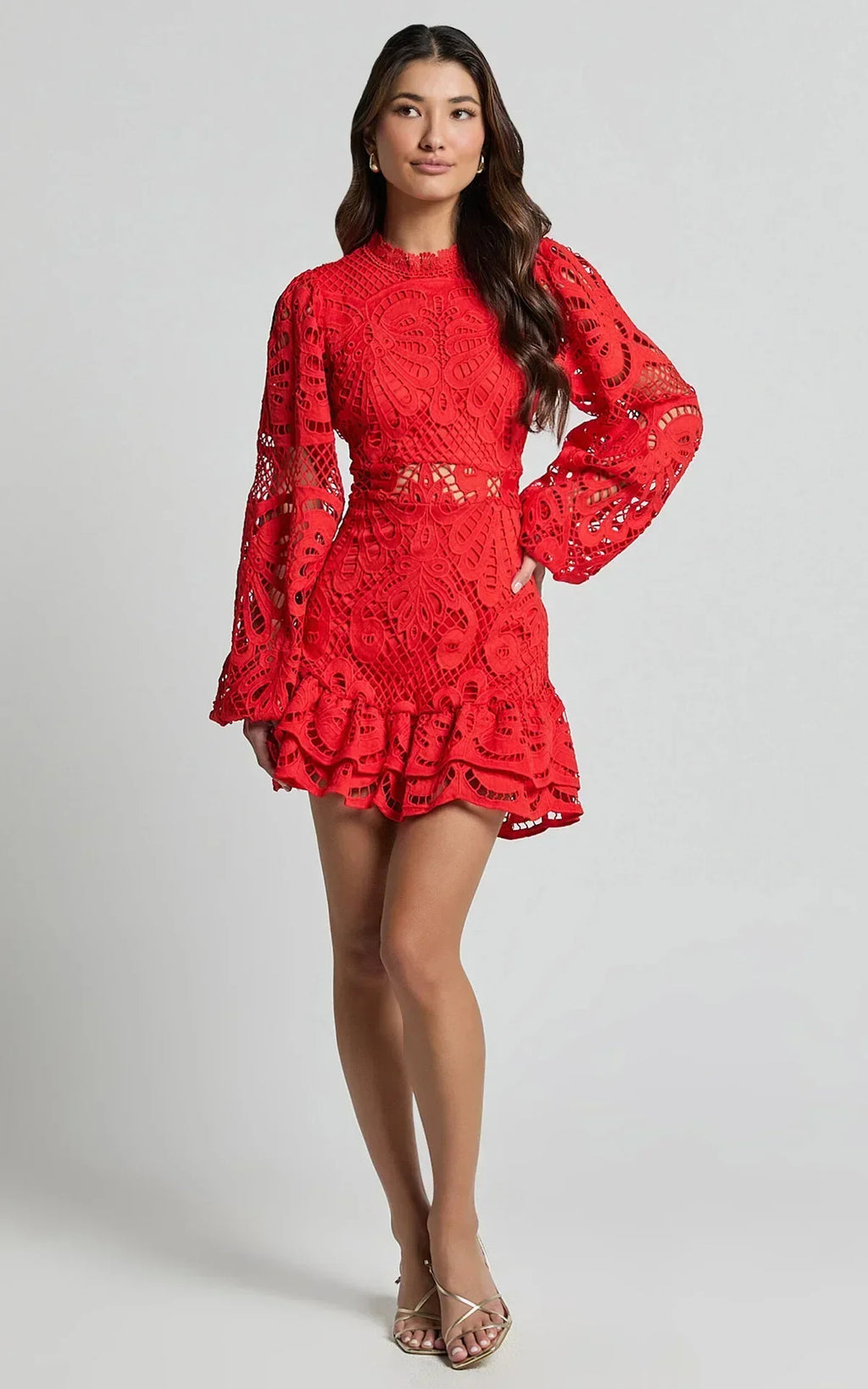Floral Lace Ruffle Mini Dress