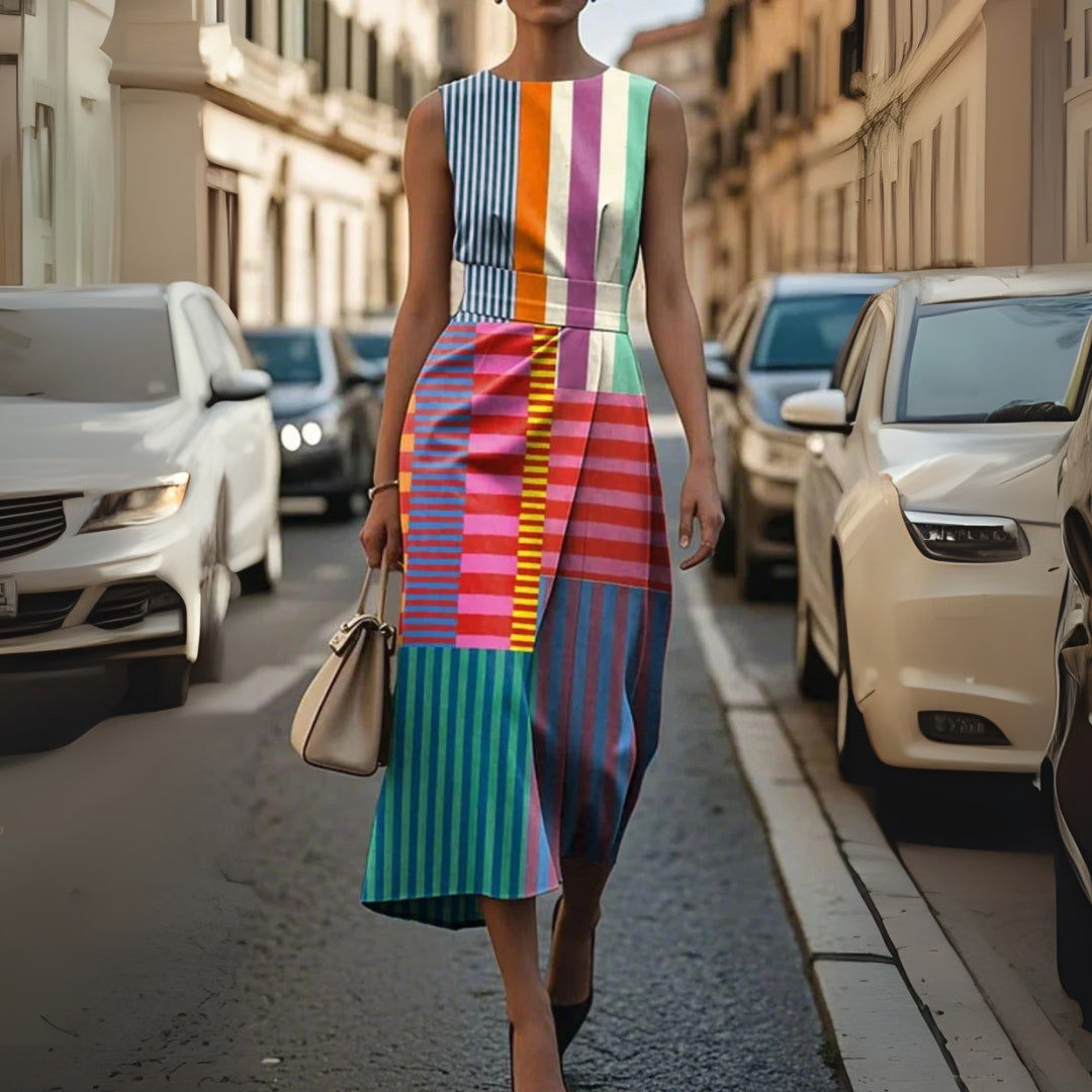 Geometric Colourblock Midi Dress