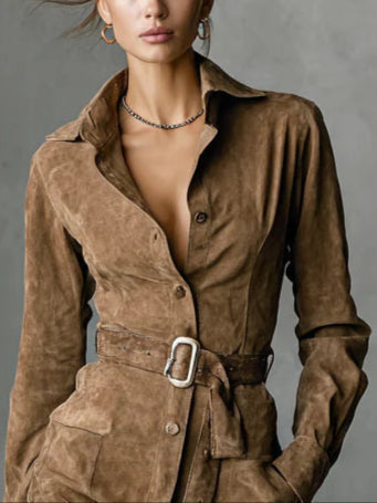Belted Suede Shirt Dress