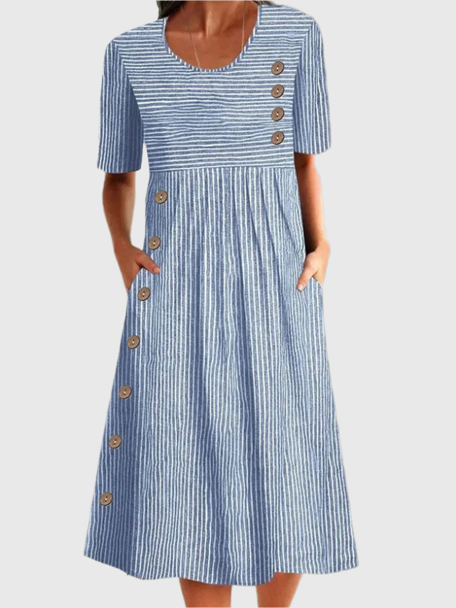Striped Button Midi Dress