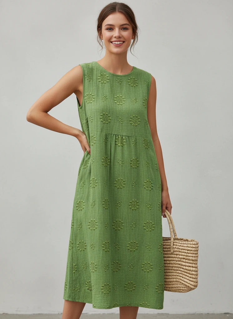 Sleeveless Textured Midi Dress