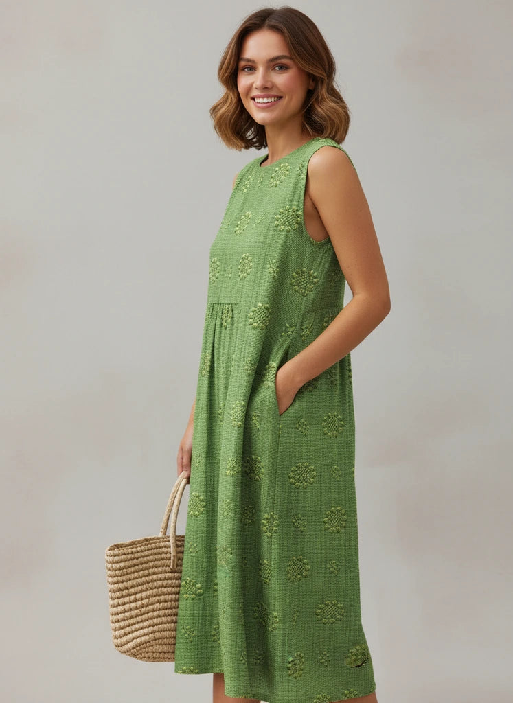 Sleeveless Textured Midi Dress