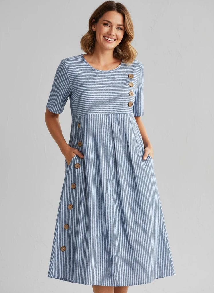 Striped Button Midi Dress