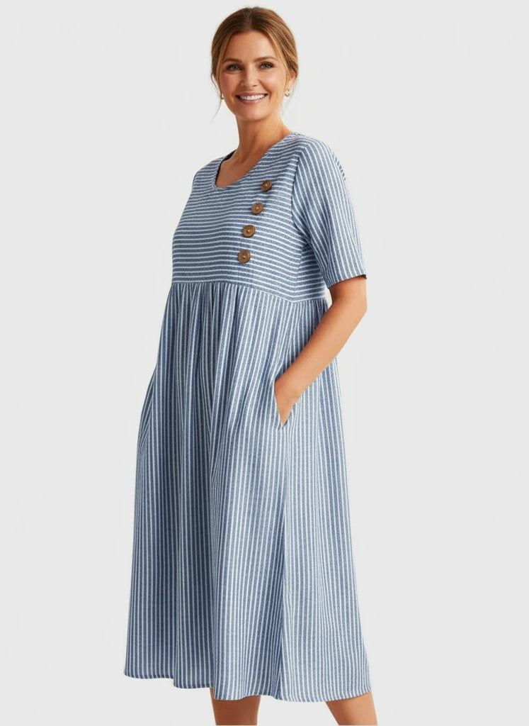 Striped Button Midi Dress