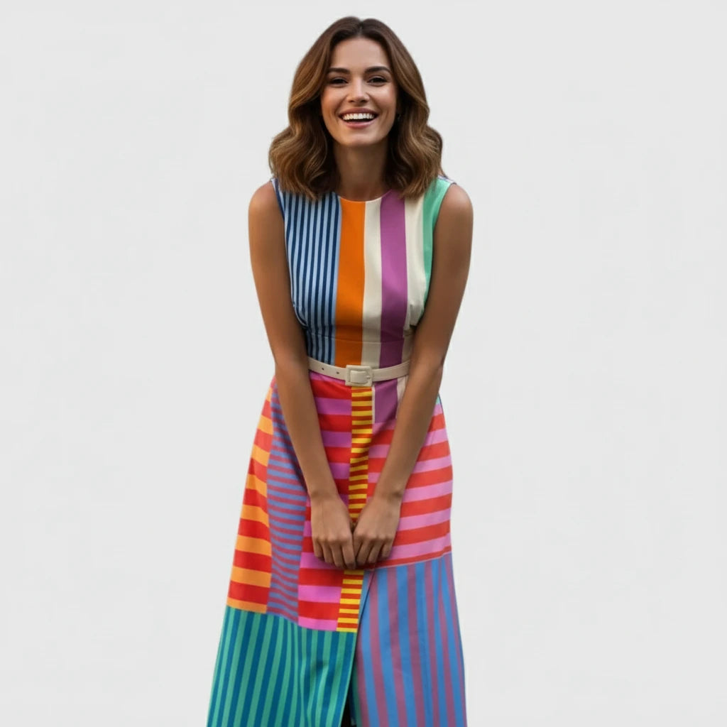 Geometric Colourblock Midi Dress